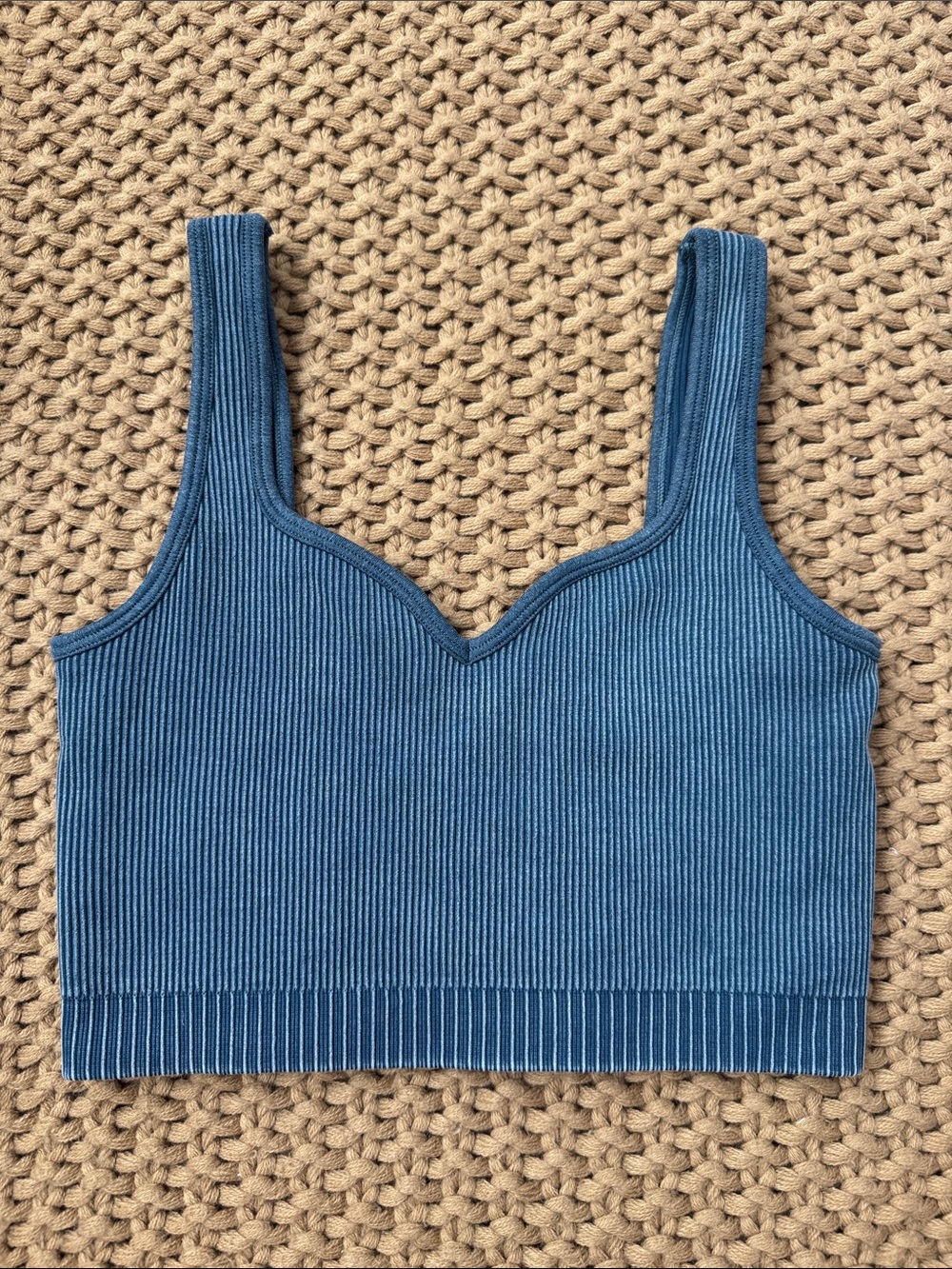 POPFLEX Denim Blue Ribbed Sweetheart Crop Tank Top Size Small
